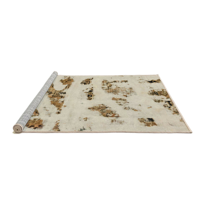 Sideview of Machine Washable Abstract Desert Sand Beige Rug, wshabs1953