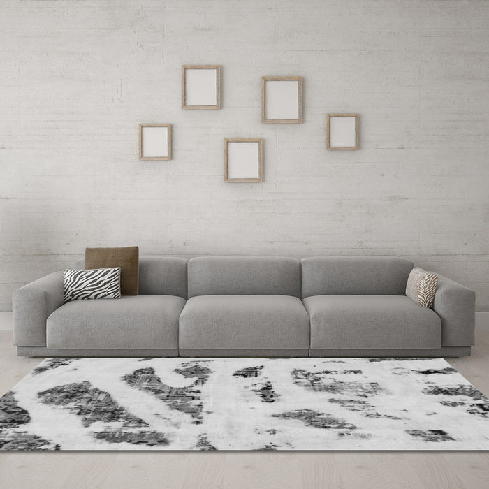 Machine Washable Abstract Gray Modern Rug in a Living Room,, wshabs1953gry