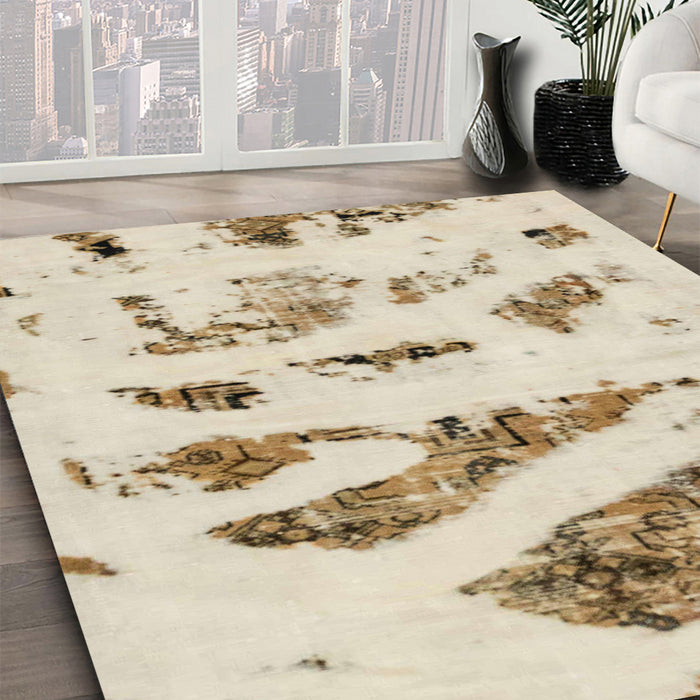 Abstract Desert Sand Beige Modern Rug in Family Room, abs1953