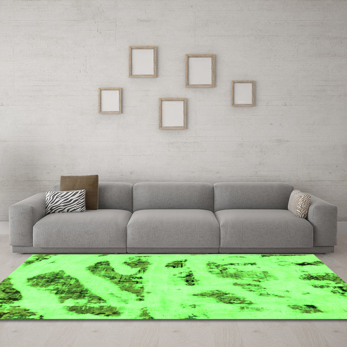 Machine Washable Abstract Green Modern Area Rugs in a Living Room,, wshabs1953grn