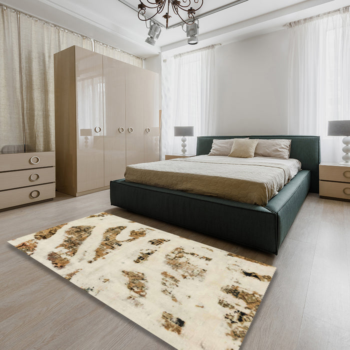 Machine Washable Abstract Desert Sand Beige Rug in a Bedroom, wshabs1953