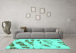 Machine Washable Abstract Turquoise Modern Area Rugs in a Living Room,, wshabs1953turq