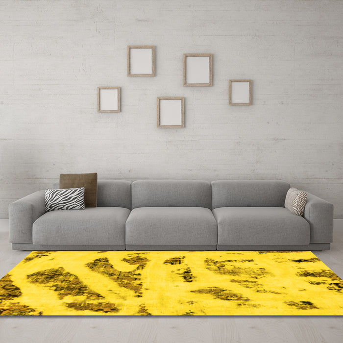 Machine Washable Abstract Yellow Modern Rug in a Living Room, wshabs1953yw