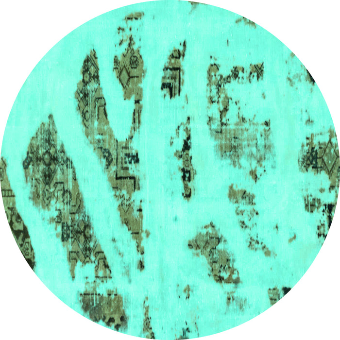Round Machine Washable Abstract Turquoise Modern Area Rugs, wshabs1953turq