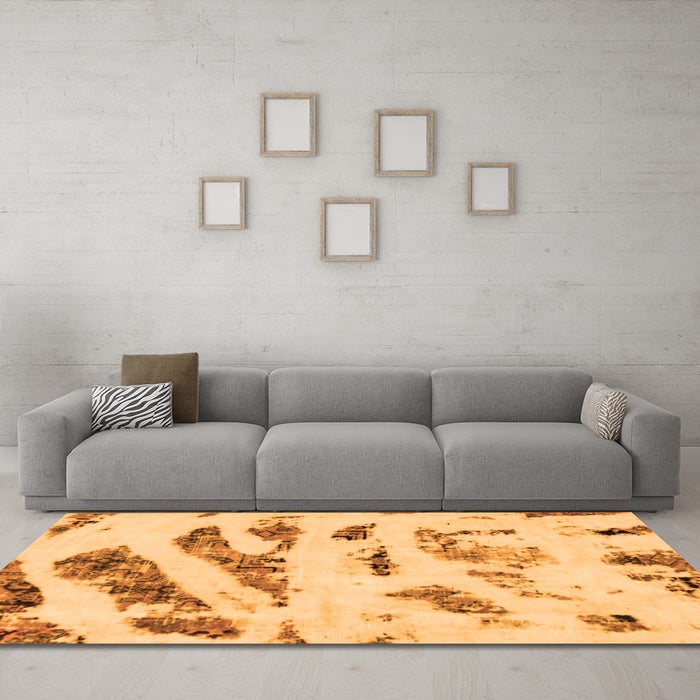 Machine Washable Abstract Orange Modern Area Rugs in a Living Room, wshabs1953org