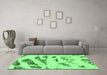 Machine Washable Abstract Emerald Green Modern Area Rugs in a Living Room,, wshabs1953emgrn