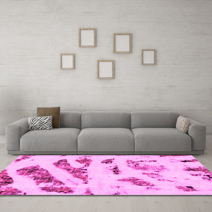 Machine Washable Abstract Pink Modern Rug in a Living Room, wshabs1953pnk
