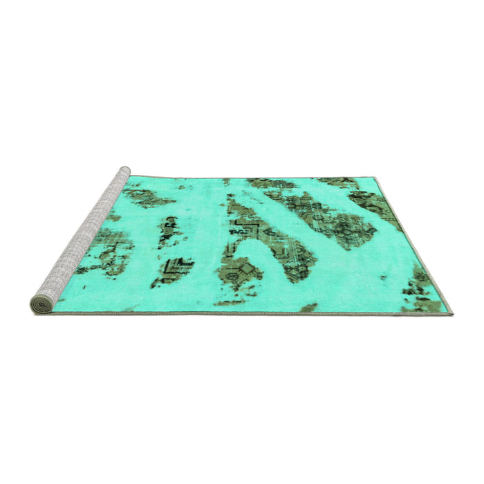 Sideview of Machine Washable Abstract Turquoise Modern Area Rugs, wshabs1953turq