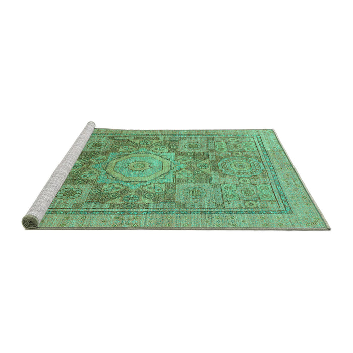 Sideview of Machine Washable Abstract Turquoise Modern Area Rugs, wshabs1954turq