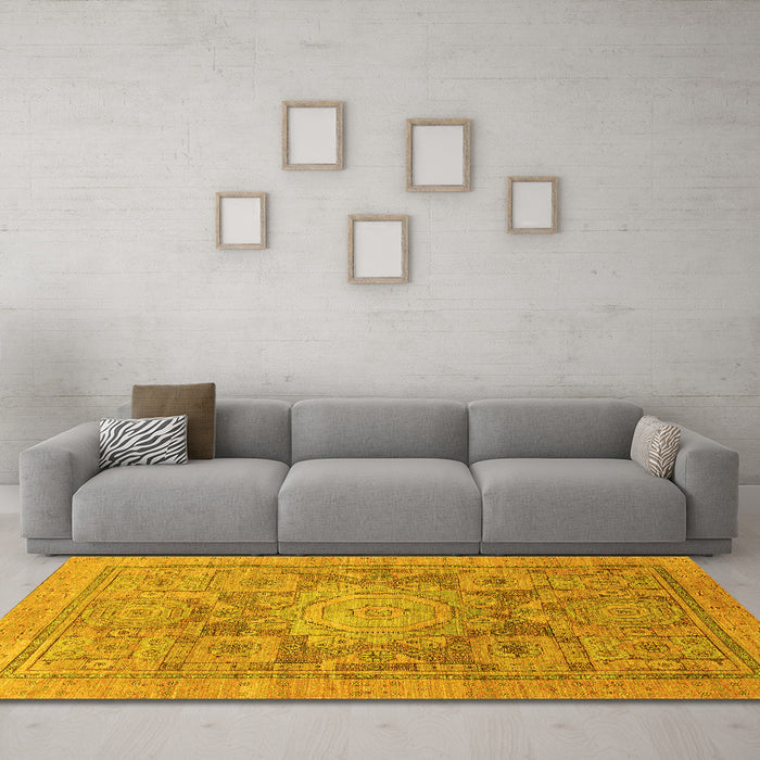 Machine Washable Abstract Yellow Modern Rug in a Living Room, wshabs1954yw