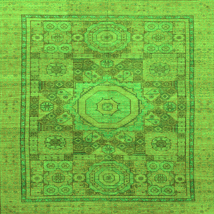 Square Machine Washable Abstract Green Modern Area Rugs, wshabs1954grn