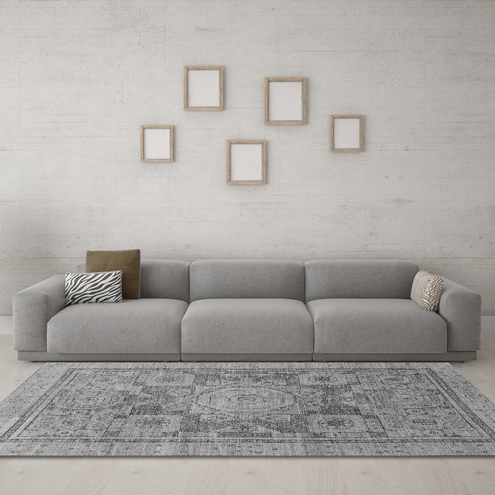 Machine Washable Abstract Gray Modern Rug in a Living Room,, wshabs1954gry