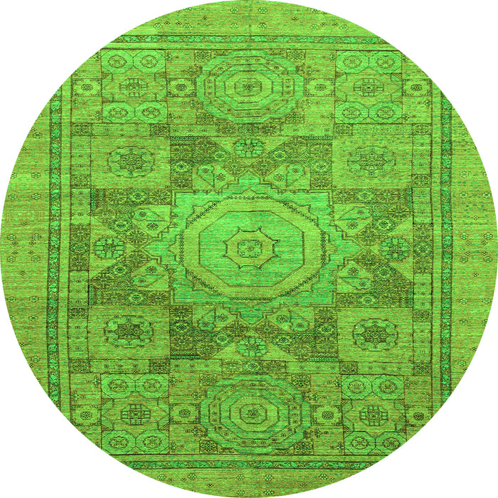 Round Abstract Green Modern Rug, abs1954grn