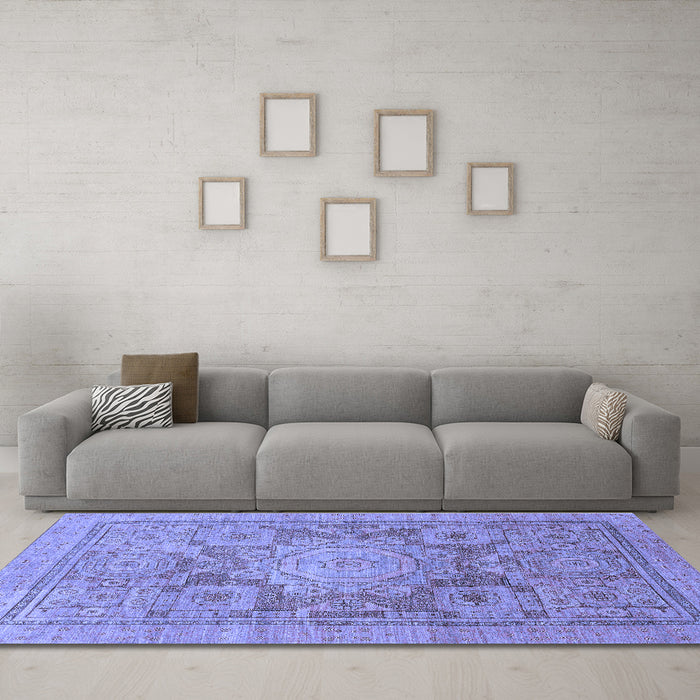 Machine Washable Abstract Blue Modern Rug in a Living Room, wshabs1954blu