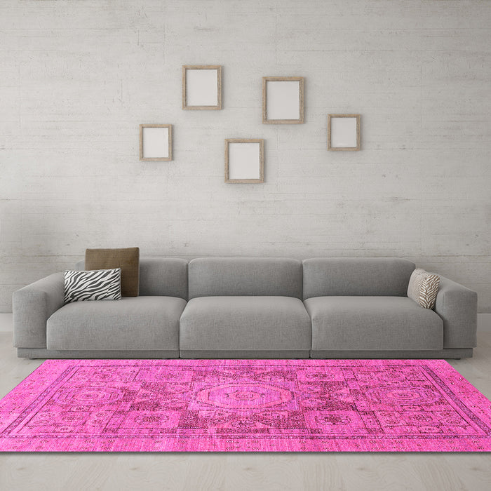 Machine Washable Abstract Pink Modern Rug in a Living Room, wshabs1954pnk