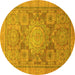 Round Machine Washable Abstract Yellow Modern Rug, wshabs1954yw