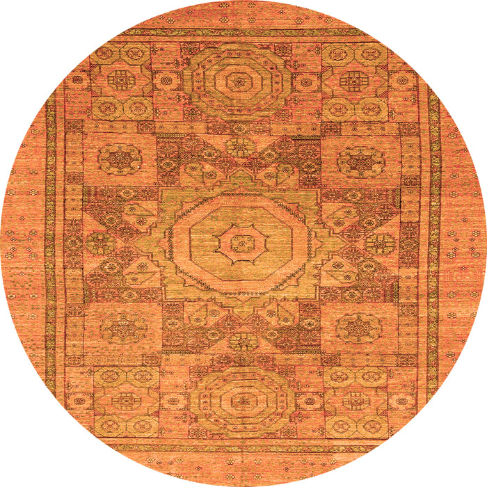 Round Machine Washable Abstract Orange Modern Area Rugs, wshabs1954org