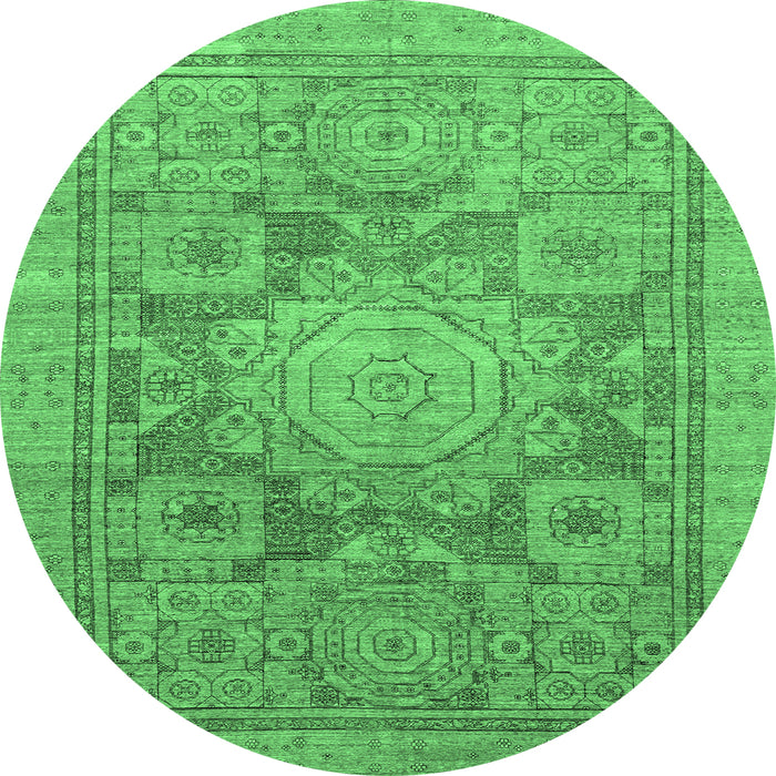 Round Machine Washable Abstract Emerald Green Modern Area Rugs, wshabs1954emgrn