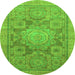 Round Machine Washable Abstract Green Modern Area Rugs, wshabs1954grn