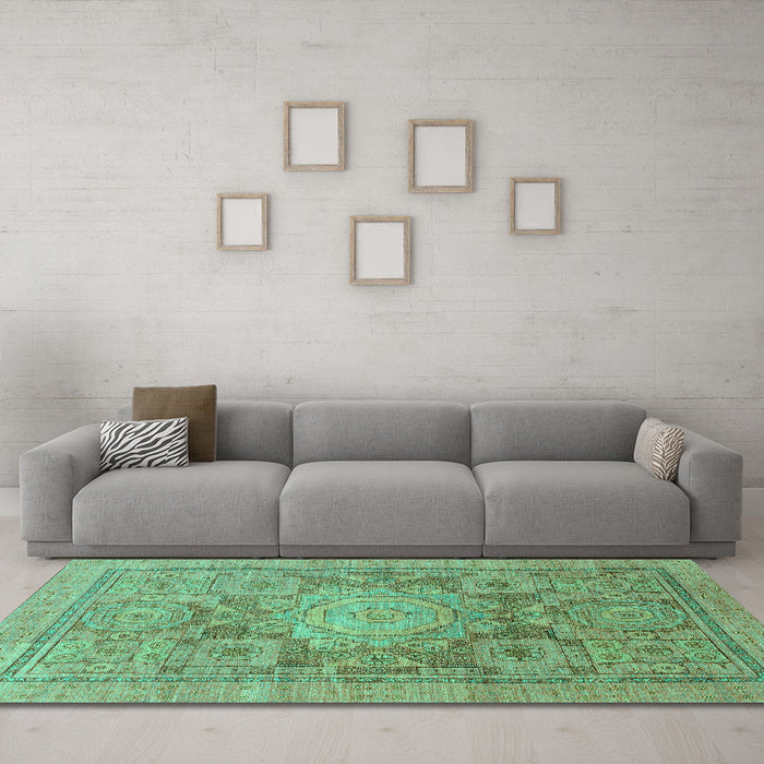 Machine Washable Abstract Turquoise Modern Area Rugs in a Living Room,, wshabs1954turq