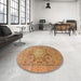 Round Abstract Orange Modern Rug in a Office, abs1954