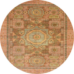 Round Machine Washable Abstract Orange Rug, wshabs1954