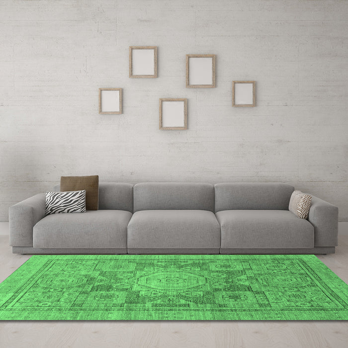 Machine Washable Abstract Emerald Green Modern Area Rugs in a Living Room,, wshabs1954emgrn