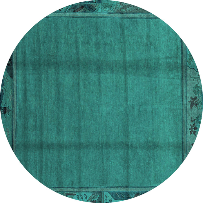 Round Machine Washable Abstract Turquoise Modern Area Rugs, wshabs1955turq
