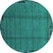 Round Machine Washable Abstract Turquoise Modern Area Rugs, wshabs1955turq