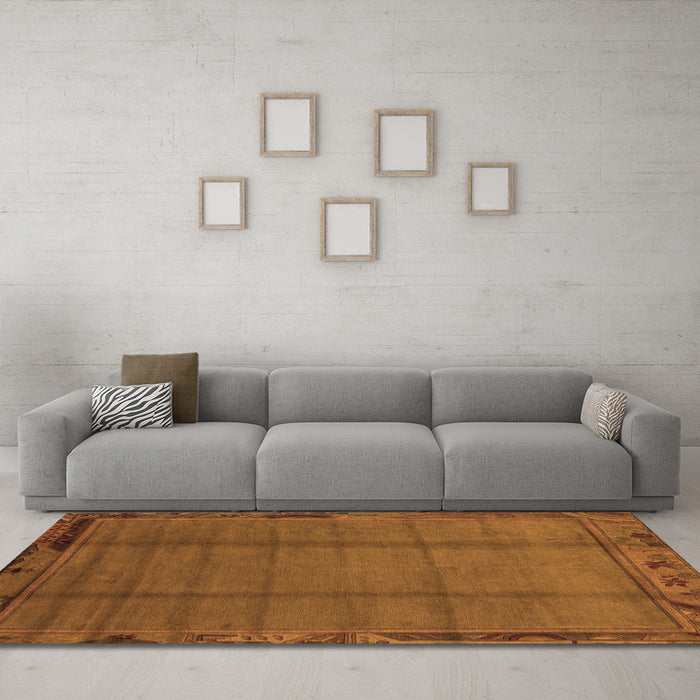 Machine Washable Abstract Orange Modern Area Rugs in a Living Room, wshabs1955org
