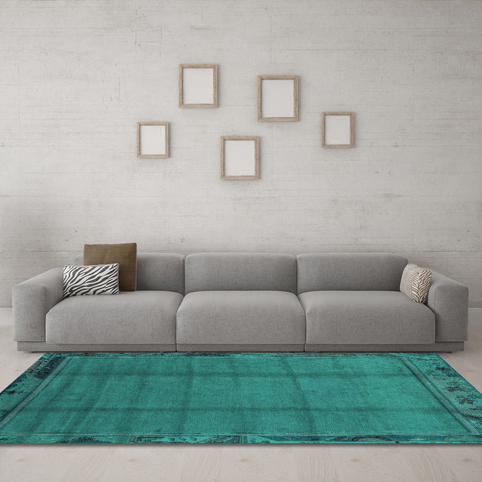 Machine Washable Abstract Turquoise Modern Area Rugs in a Living Room,, wshabs1955turq