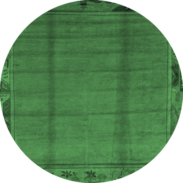 Round Machine Washable Abstract Emerald Green Modern Area Rugs, wshabs1955emgrn