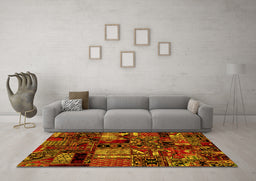 Machine Washable Patchwork Yellow Transitional Rug in a Living Room, wshabs1956yw