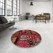 Round Machine Washable Abstract Rust Pink Rug in a Office, wshabs1956