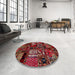 Round Abstract Rust Pink Patchwork Rug in a Office, abs1956