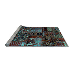 Sideview of Machine Washable Patchwork Light Blue Transitional Rug, wshabs1956lblu