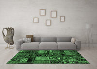 Machine Washable Patchwork Emerald Green Transitional Rug, wshabs1956emgrn