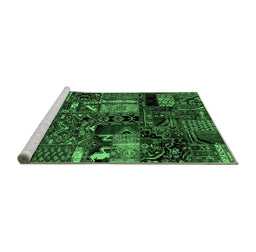 Sideview of Machine Washable Patchwork Emerald Green Transitional Area Rugs, wshabs1956emgrn
