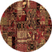 Round Patchwork Brown Transitional Rug, abs1956brn