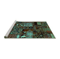 Sideview of Machine Washable Patchwork Turquoise Transitional Area Rugs, wshabs1956turq