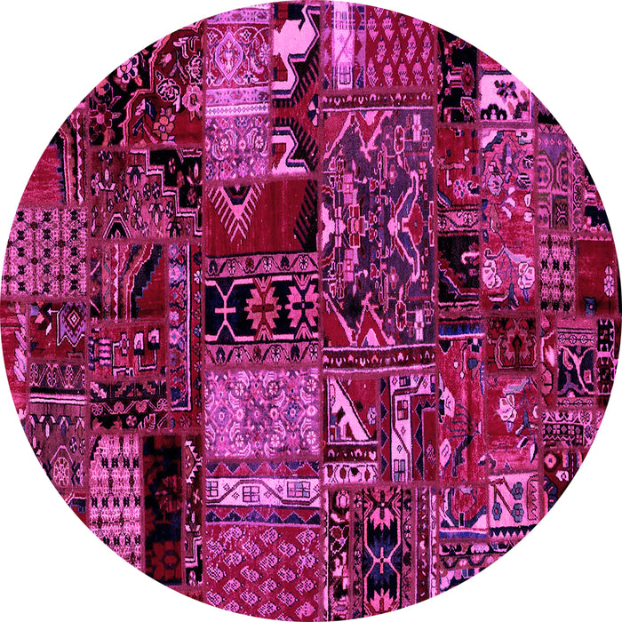 Round Machine Washable Patchwork Pink Transitional Rug, wshabs1956pnk