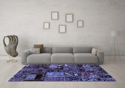 Machine Washable Patchwork Blue Transitional Rug in a Living Room, wshabs1956blu