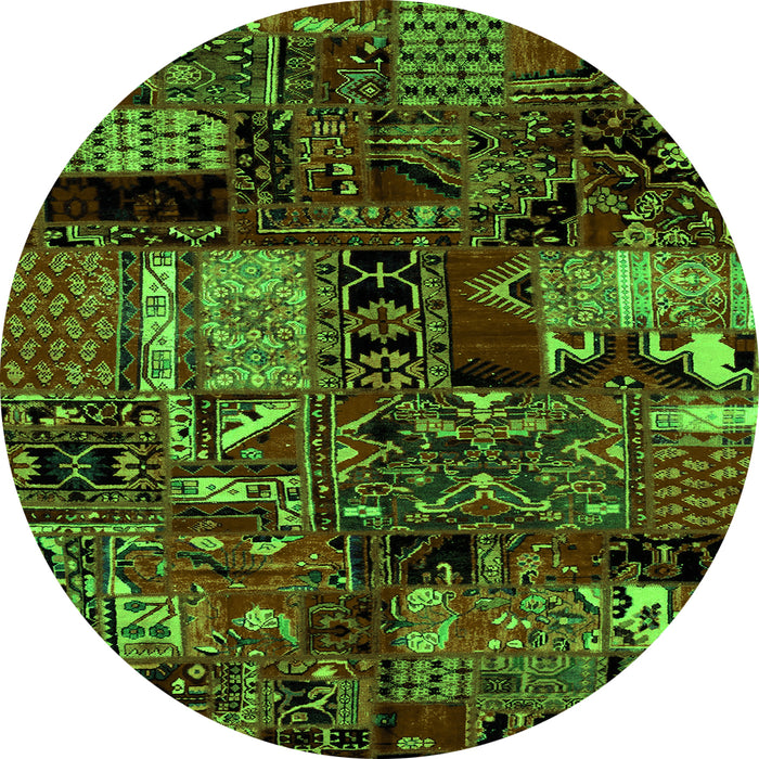 Round Machine Washable Patchwork Green Transitional Area Rugs, wshabs1956grn