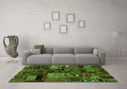 Machine Washable Patchwork Green Transitional Area Rugs in a Living Room,, wshabs1956grn