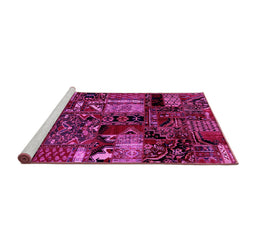 Sideview of Machine Washable Patchwork Pink Transitional Rug, wshabs1956pnk
