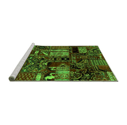 Sideview of Machine Washable Patchwork Green Transitional Area Rugs, wshabs1956grn