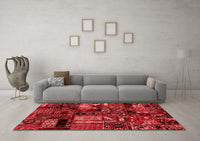 Machine Washable Patchwork Red Transitional Rug, wshabs1956red