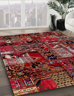 Machine Washable Abstract Rust Pink Rug in a Family Room, wshabs1956