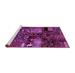 Sideview of Machine Washable Patchwork Purple Transitional Area Rugs, wshabs1956pur
