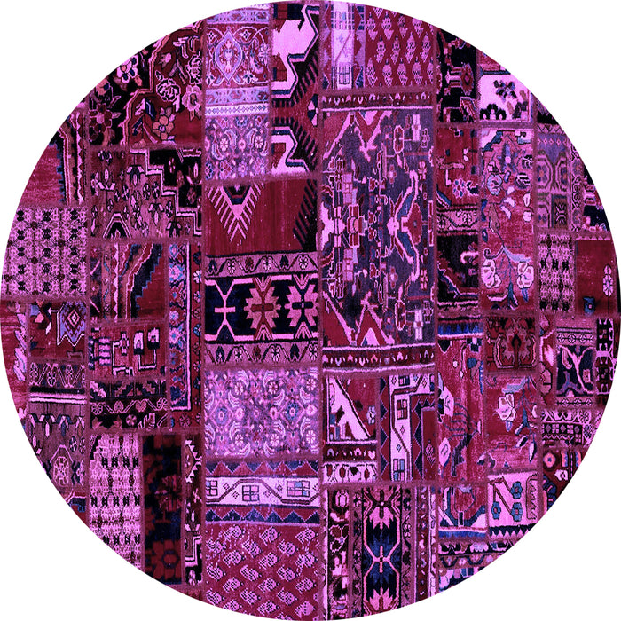 Round Machine Washable Patchwork Purple Transitional Area Rugs, wshabs1956pur